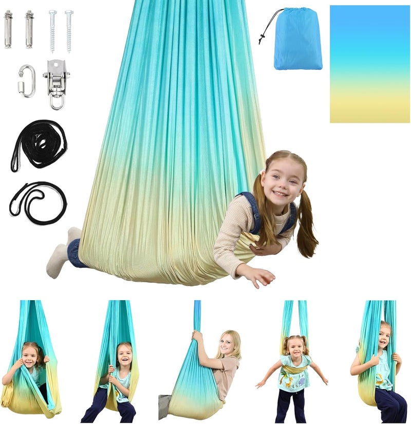 SUCHDECO Sensory Swing, Indoor & Outdoor Sensory Swing for Kids & Adults, Double Layer Therapy Cuddle Swing for Kid with Autism, Holds up to 300lbs, Blue - Image 1
